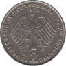 Монета. ФРГ. 2 марки 1972 год. Конрад Аденауэр. Монетный двор - Мюнхен (D). рев.
