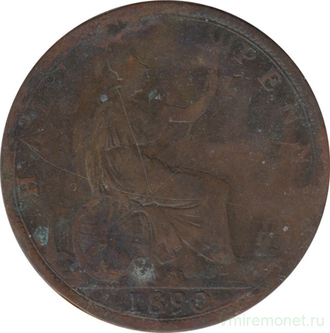 Монета. Великобритания. 1/2 пенни 1890 год.