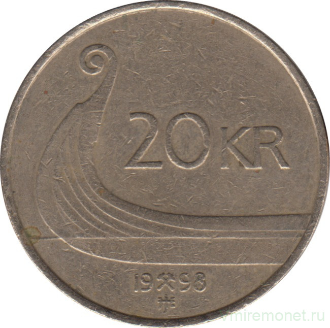 Монета. Норвегия. 20 крон 1998 год.