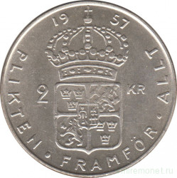 Монета. Швеция. 2 кроны 1957 год.