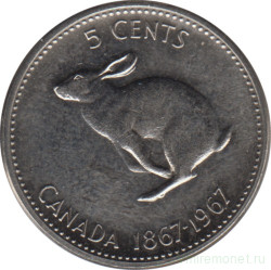 Монета. Канада. 5 центов 1967 год. 100 лет Конфедерации Канады.