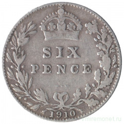 Монета. Великобритания. 6 пенсов 1910 год. 