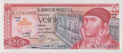 Банкнота. Мексика. 20 песо 1973 год. Тип 64b(2).