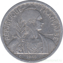 Монета. Французский Индокитай. 20 сантимов 1945 год. Без отметки монетного двора.
