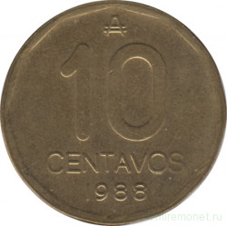 Монета. Аргентина. 10 сентаво 1988 год.