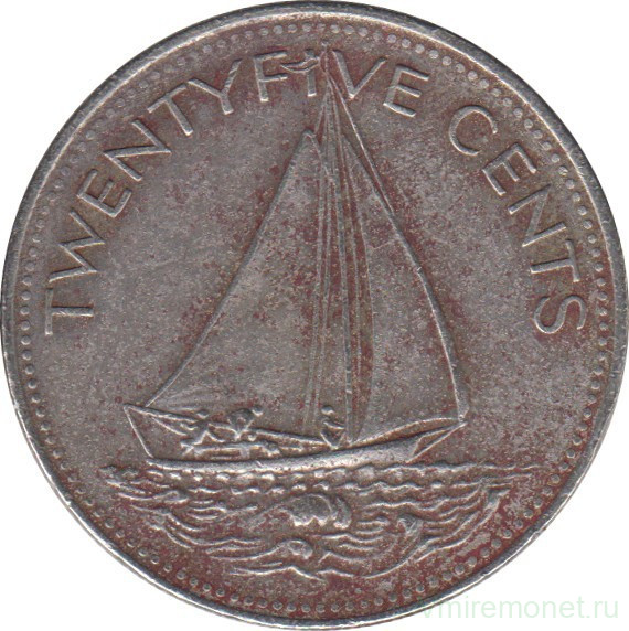 Монета. Багамские острова. 25 центов 1991 год.