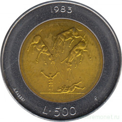 Монета. Сан-Марино. 500 лир 1983 год. Угроза атомной войны.