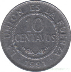 Монета. Боливия. 10 сентаво 1991 год.