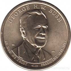 Монета. США. 1 доллар 2020 год. Президент США № 41 Джордж Герберт Уокер Буш. Монетный двор P.