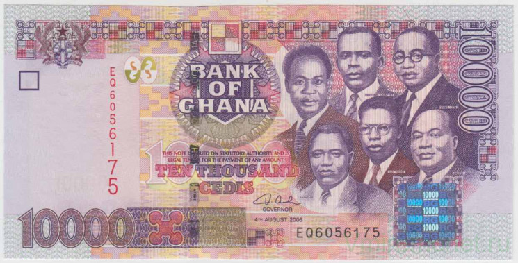 Банкнота. Гана. 10000 седи 2006 год. Тип 35c.