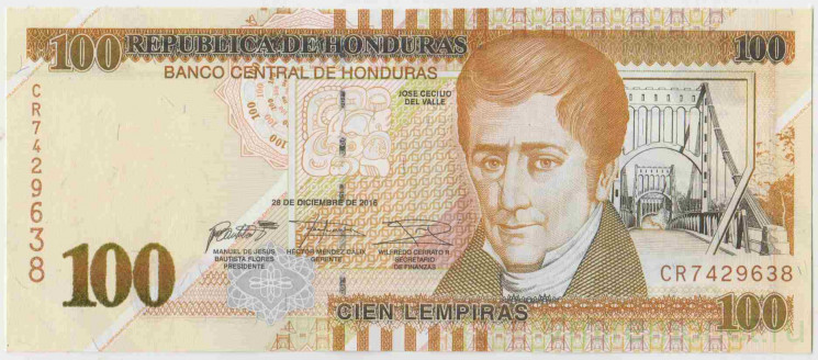 Банкнота. Гондурас. 100 лемпир 2016 год. Тип 102.