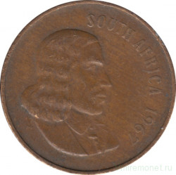 Монета. Южно-Африканская республика (ЮАР). 2 цента 1967 год. Аверс - "SOUTH AFRICA".