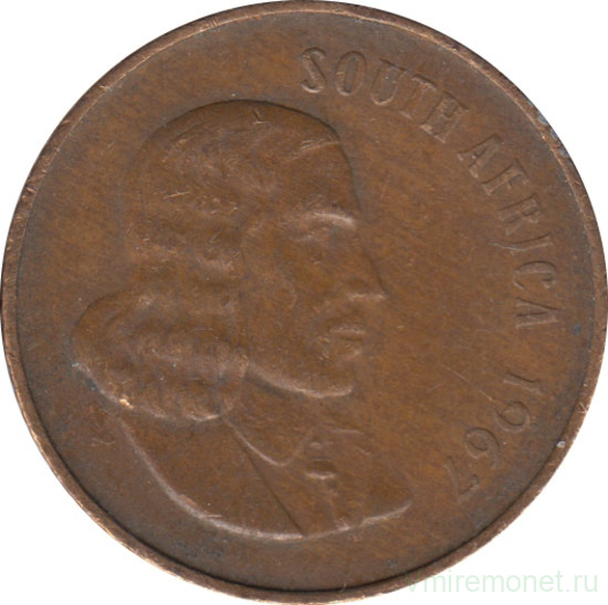Монета. Южно-Африканская республика (ЮАР). 2 цента 1967 год. Аверс - "SOUTH AFRICA".