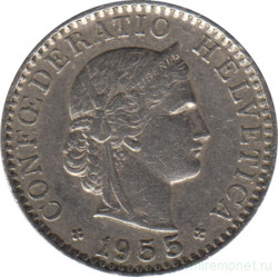 Монета. Швейцария. 20 раппенов 1955 год.