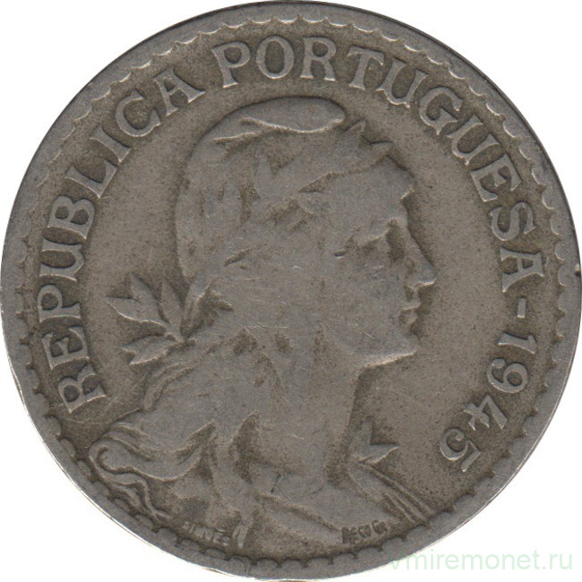 Монета. Португалия. 1 эскудо 1945 год.