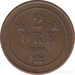 Монета. Швеция. 2 эре 1906 год.