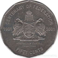 Монета. Австралия. 50 центов 2001 год. Столетие конфедерации. Австралийская столичная территория.