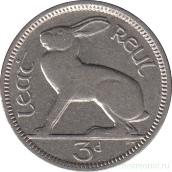 Монета. Ирландия. 3 пенса 1928 год.