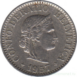 Монета. Швейцария. 10 раппенов 1957 год.