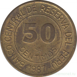 Монета. Перу. 50 сентимо 1987 год.