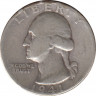 Монета. США. 25 центов 1941 год. Без отметки монетного двора. ав.