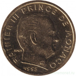 Монета. Монако. 10 сантимов 1995 год.