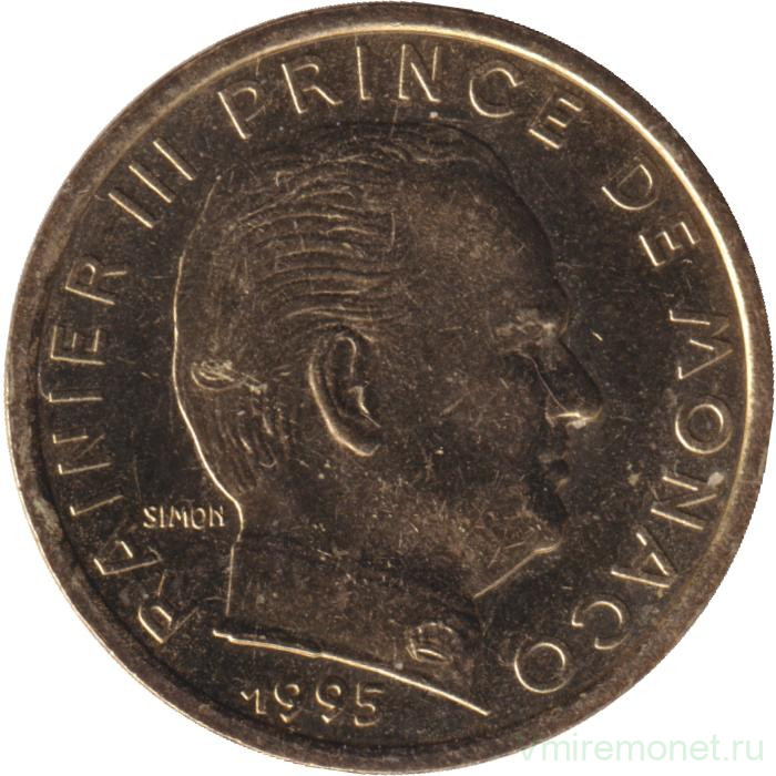 Монета. Монако. 10 сантимов 1995 год.