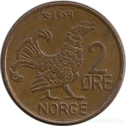 Монета. Норвегия. 2 эре 1959 год.