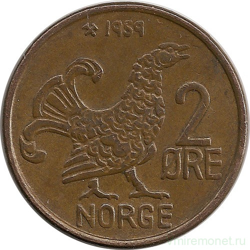 Монета. Норвегия. 2 эре 1959 год.