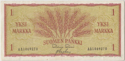 Банкнота. Финляндия. 1 марка 1963 год. Тип 98а(26).