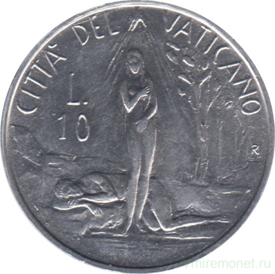 Монета. Ватикан. 10 лир 1982 год. Сотворение женщины.