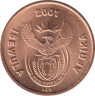 Монета. Южно-Африканская республика (ЮАР). 1 цент 2001 год. UNC. ав.