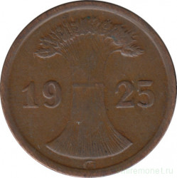 Монета. Германия. Веймарская республика. 2 рейхспфеннига 1925 год. Монетный двор - Карлсруэ (G).