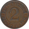 Монета. Германия. Веймарская республика. 2 рейхспфеннига 1925 год. Монетный двор - Карлсруэ (G). рев.