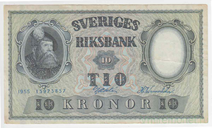 Банкнота. Швеция. 10 крон 1955 год. Тип 43c(11).