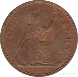 Монета. Великобритания. 1 пенни 1962 год.