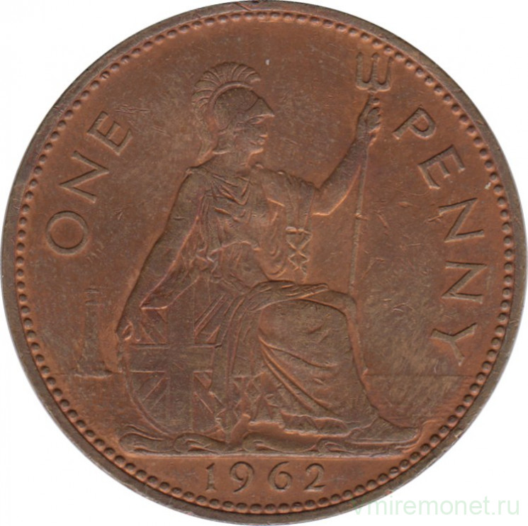 Монета. Великобритания. 1 пенни 1962 год.