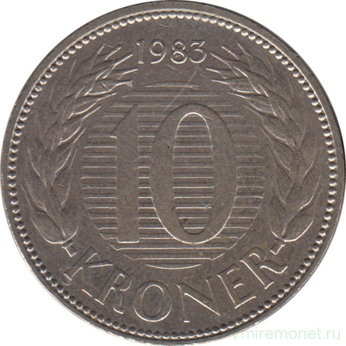 Монета. Дания. 10 крон 1983 год.