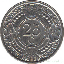 Монета. Нидерландские Антильские острова. 25 центов 1991 год.