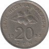 Монета. Малайзия. 20 сен 1993 год. ав.
