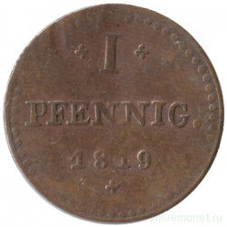 Монета. Германия. Гессен-Дармштадт. 1 пфенниг 1819 год. "G H S M".
