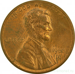 Монета. США. 1 цент 1988 год. Монетный двор D.