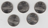 Монета. Япония. Набор из 5-ти монет 100 йен 2015 год (27-й год эры Хэйсэй). 50 лет Скоростной железной дороге. ав.
