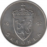 Монета. Норвегия. 5 крон 1992 год. ав.