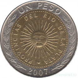 Монета. Аргентина. 1 песо 2007 год.