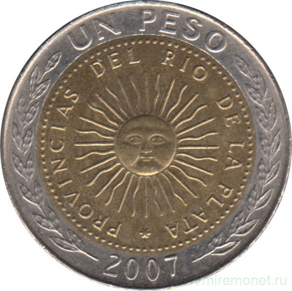Монета. Аргентина. 1 песо 2007 год.