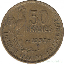 Монета. Франция. 50 франков 1953 год. Монетный двор - Бомон-ле-Роже (B).