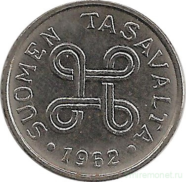 Монета. Финляндия. 1 марка 1962 год. 