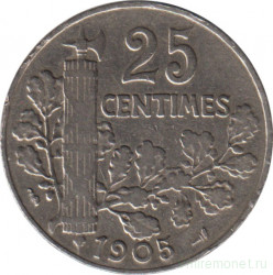 Монета. Франция. 25 сантимов 1905 год.