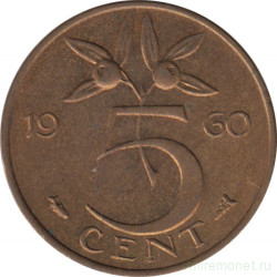 Монета. Нидерланды. 5 центов 1960 год.